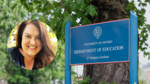 The Department of Education sign and Dr Sara Ratner