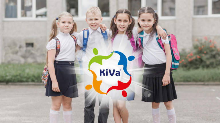 Children in school uniform and the KiVa logo